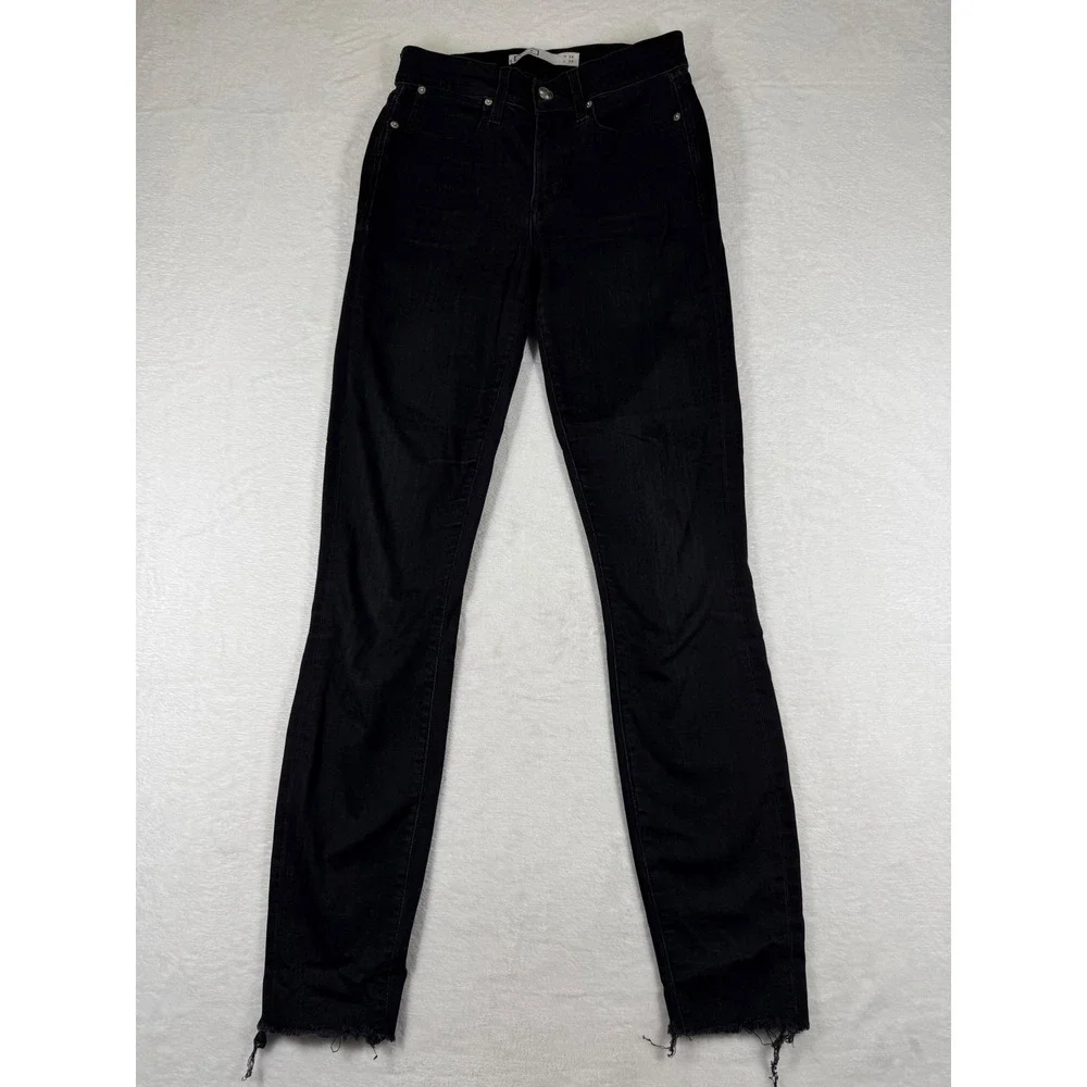 AYR Women Black High Rise Skinny Jeans‎ Raw Hem Made in USA W26 L30 Solid Wash